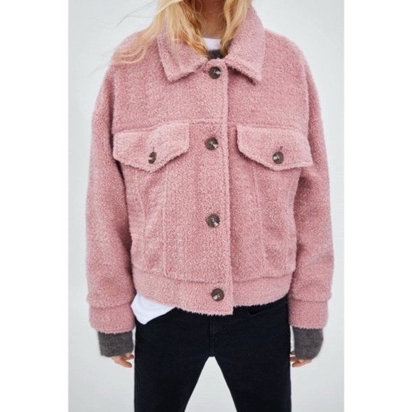 ZARA pink rose sherpa jacket! Sz XL - Picture 1 of 6